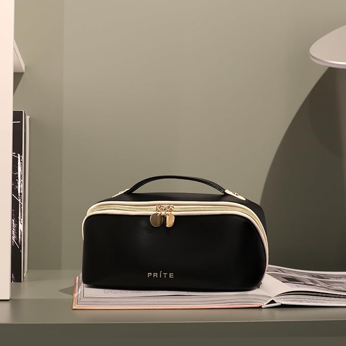 Prite Makeup Bag Travel Toiletry Bag Open Flat Cosmetic Organizer for Women