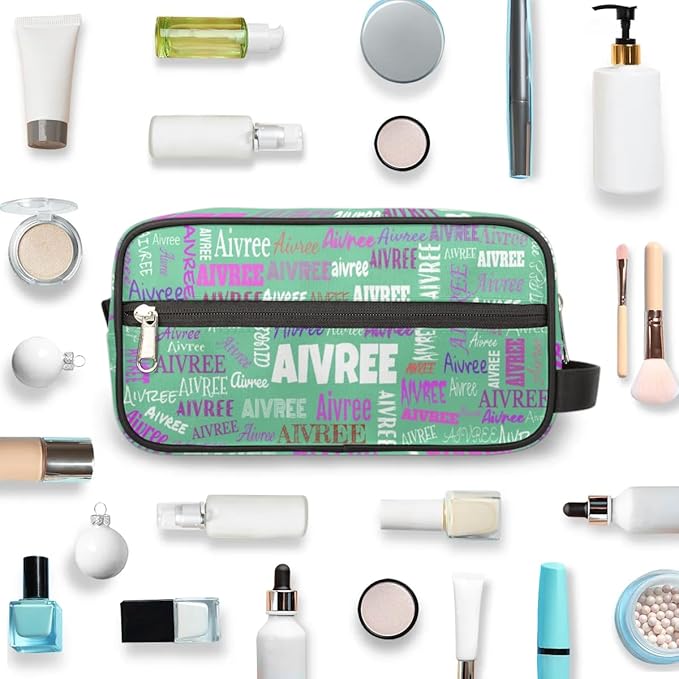 KFNHN Custom Portable Travel Cosmetic Bag with Name Light Green Solid Color