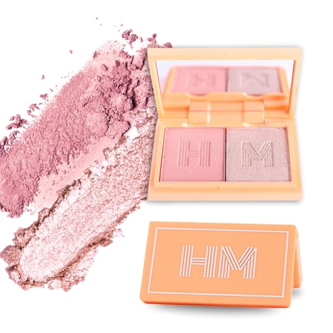 Haute Minute Makeup Blush + Brighten Highlighter Duo, Mini Lightweight Blendable Shimmer Blush, High Pigmented Makeup Powder Palettes, Cruelty Free - Just Keep Winning