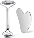 erdnretl Gua Sha Facial Tools and Face Roller Set, Stainless Steel Facial Sculpting Eyes Roller Guasha for Face, Chin & Jawline Sculpting,Skin Care (Silver)
