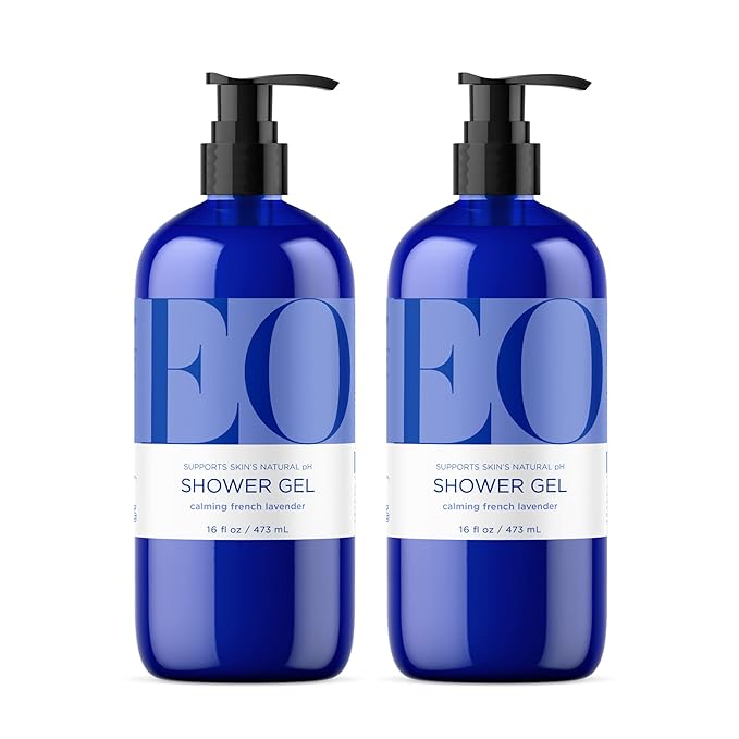 EO Shower Gel, 16 Ounce (Pack of 2), French Lavender, Body Wash made with Essential Oils for Men and Women