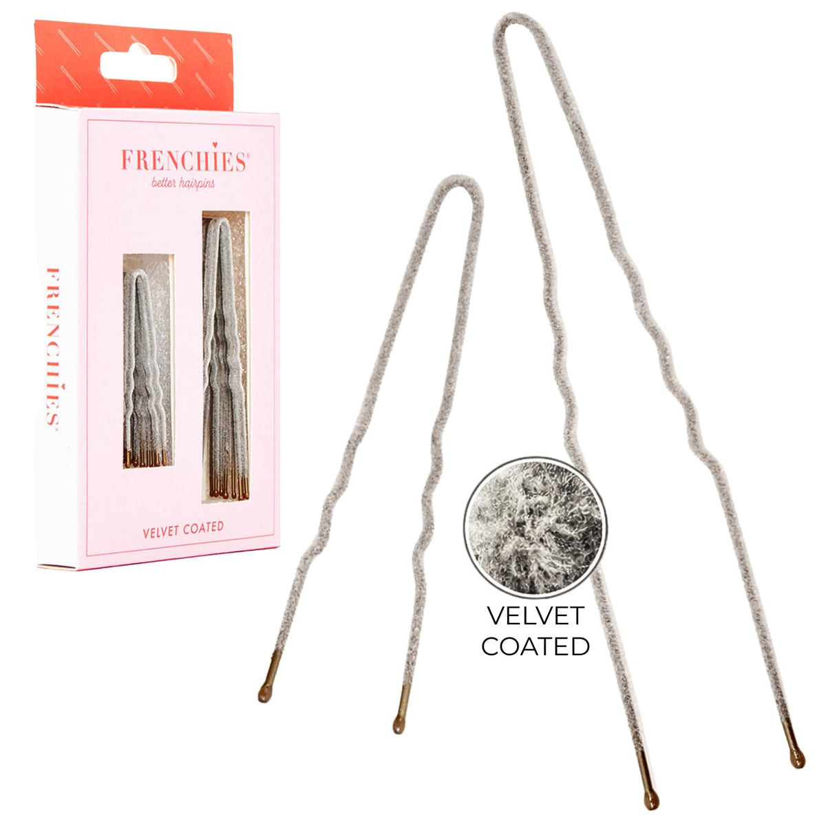 Frenchies Velvet Coated French Hair Pin, Non Slip, 20 Count, Red