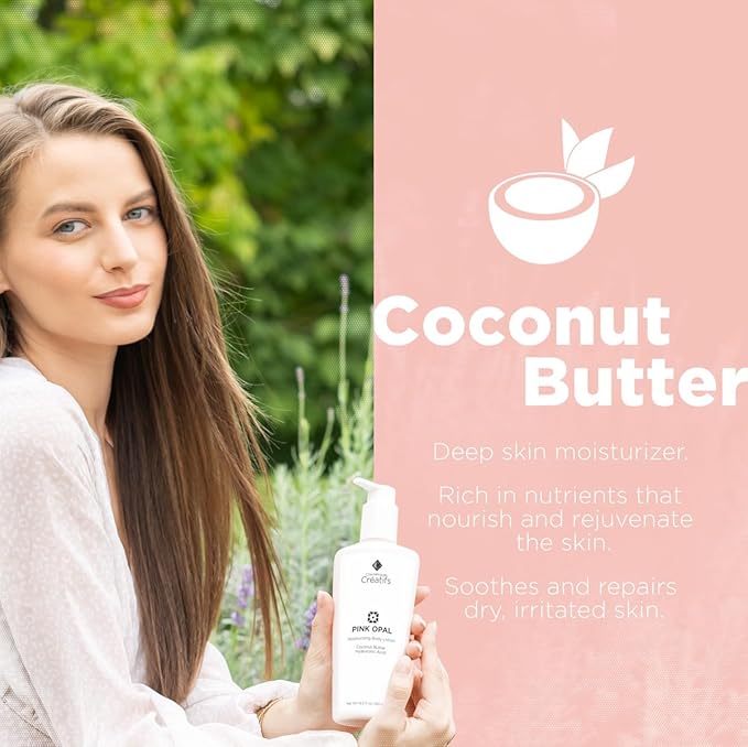Cosmétiques Créatifs Pink Opal Moisturizing Shimmering Body Lotion with Coconut Butter and Hyaluronic Acid, 8.5 fl. oz.