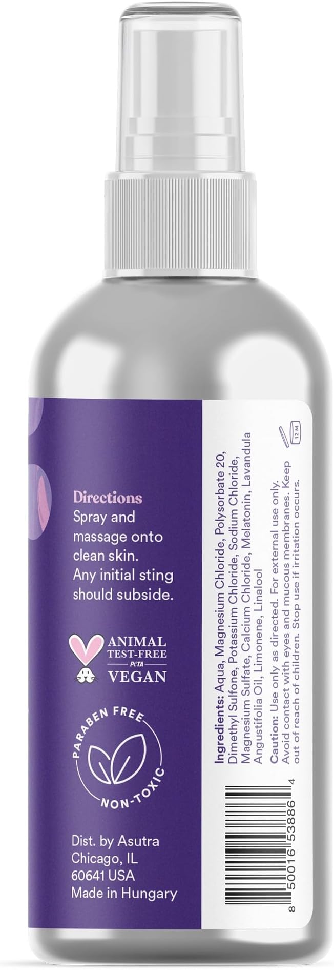 ASUTRA Topical Magnesium Chloride Oil Spray with Lavender and Melatonin, 4