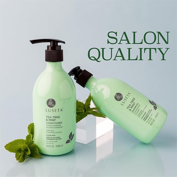 Luseta Clarifying Shampoo and Conditioner Set for Dry Scalp - Tea Tree Mint with Peppermint & Lavender Oil, Helps Refresh Scalp & Reduce Visible Flakes, Sulfate-Free, 2 x 16.9 oz