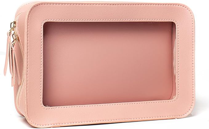 FFpaw Clear Makeup Bag, Pink Travel Makeup Pouch Toiletry Bag for Women Waterproof Small Cosmetic Bag Case Small Make Up Bag with Zipper Car Organizer Car Essentials for Women Men