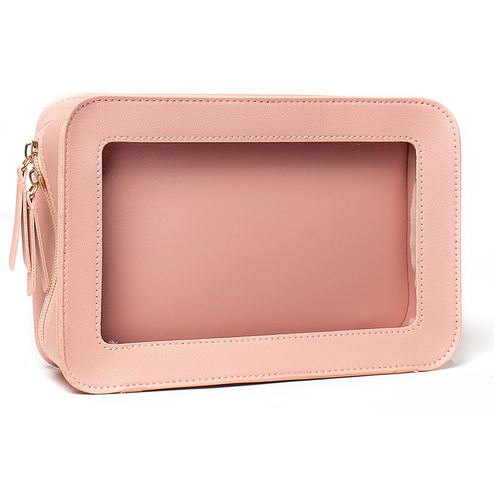 FFpaw Clear Makeup Bag, Pink Travel Makeup Pouch Toiletry Bag for Women Waterproof Small Cosmetic Bag Case Small Make Up Bag with Zipper Car Organizer Car Essentials for Women Men