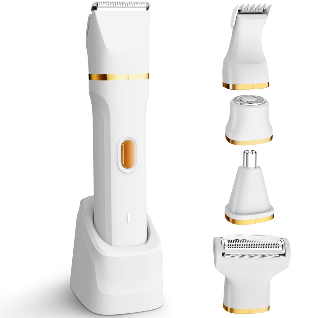 KINGTEE 5-in-1 Electric Bikini Trimmer for Women – IPX7 Waterproof Shaver, Cordless Body & Facial Razors for Women, Ceramic Blades, USB-C Rechargeable, Painless Hair Removal Kit (White)