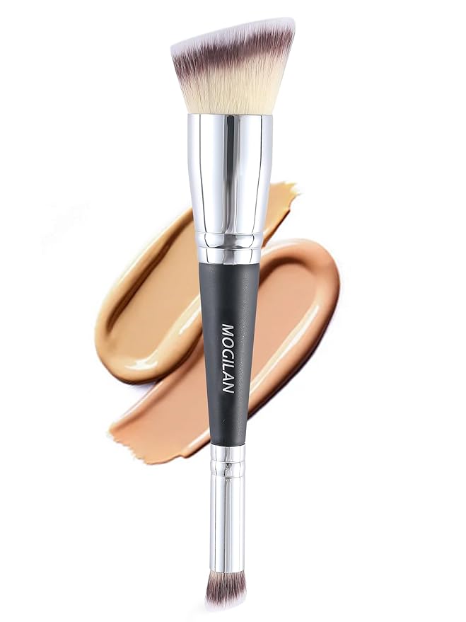 MOGILAN Professional Dual-Ended Makeup Brush - Buff, Blend & Perfect Foundation, Concealer, and Cream Products for Seamless Makeup Application Vegan Face Brush, Black