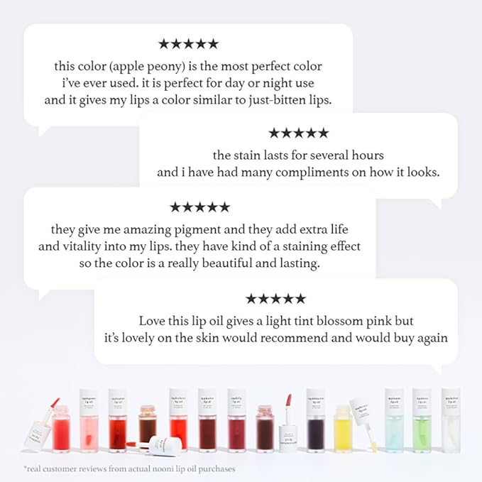 NOONI Korean Lip Oil - Applecherry - Plumping & Hydrating Tinted Lip Gloss