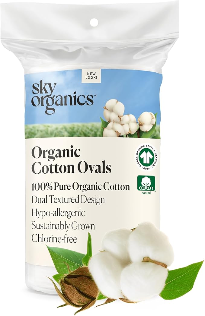 Sky Organics Organic Cotton Dual-Textured Large Pads, Chlorine-Free, 60ct