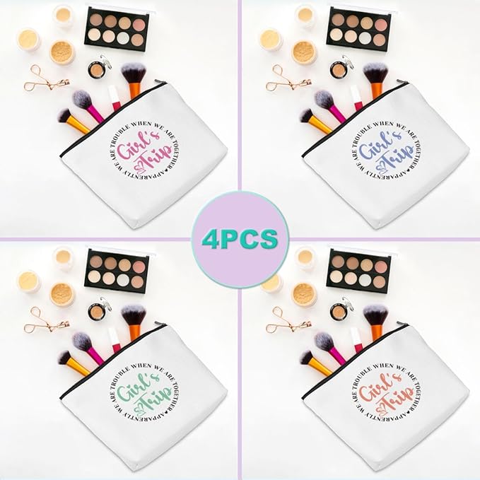 4Pcs Girls Trip Gifts Girls Weekend 2026 Makeup Bag Girls Trip Gifts Favors