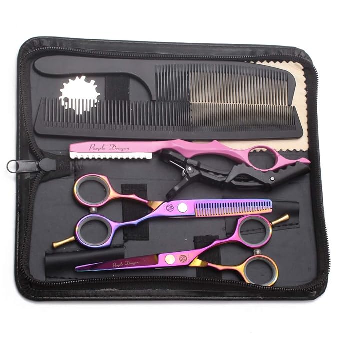 Purple Dragon 5.5 inch Hair Cutting Scissors Set with Razor