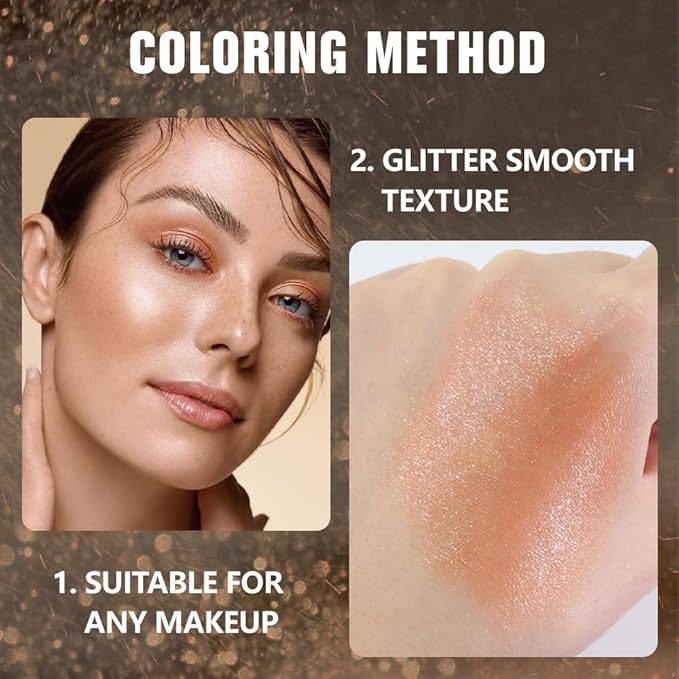 FeiCuiYun Glittler Single Eye Shadow Palette Makeup, Champagne Gold Sparkle Shimmer Monochrome Eyeshadow For Older Women, Pigmented Waterproof Sombras Para Ojos, Vegan, Talc, Paraben&Cruelty Free, 01