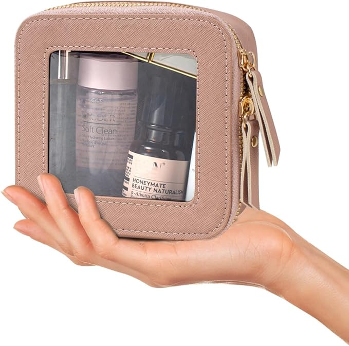 FFpaw Clear Makeup Bag Small, Mini Cosmetic Bag for Purse Clear Makeup Pouch Purse Organizer with Zipper TSA Approved Travel Toiletry Bag Car Organizer Essentials for Women Men (Mini Dark Pink)