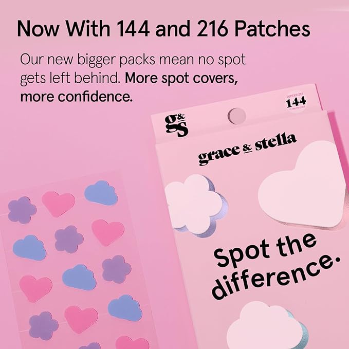grace & stella Award Winning Pimple Patches for Face - Dermatologist Tested Acne Patches - Hydrocolloid Patch for Breakouts, Whiteheads - Vegan Acne Spot Treatment for Face (Heart, 144 Count)