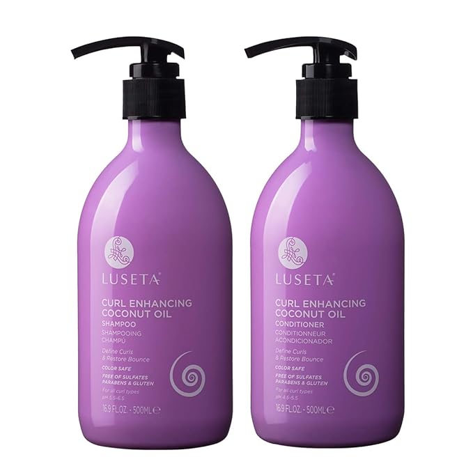 Luseta Curly Hair Shampoo and Conditioner Set with Coconut Oil, Unlimited Bounce and Definition for wavy and Coily hair, Reduce Frizz and Repair Dry Hair, for All Curl Types Sulfate Free 16.9Fl oz×2
