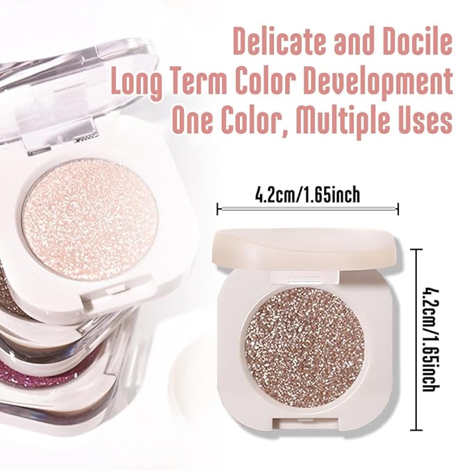 FeiCuiYun Glitter Shimmer Sparkle Eyeshadow Palette Makeup for Older Women, Glitter Light Brown Shimmer Metallic Holographic Multichrome Cream Iridescent Single Monochrome Eye Shadow Makeup, 10