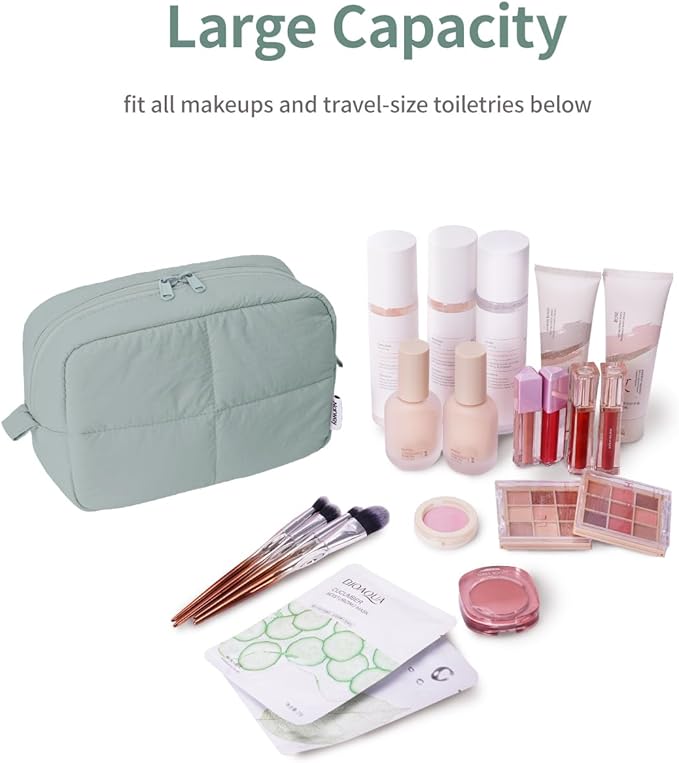 Narwey Puffy Makeup Bag Travel Toiletry Bag, Cute Cosmetic Bag for Women
