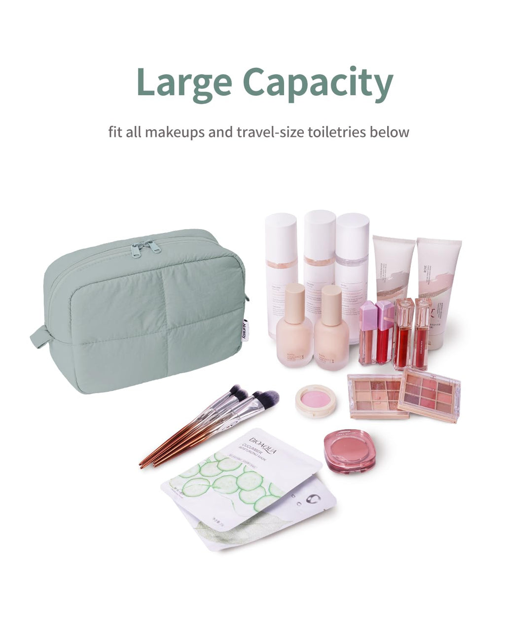 Narwey Puffy Makeup Bag Travel Toiletry Bag, Cute Cosmetic Bag for Women