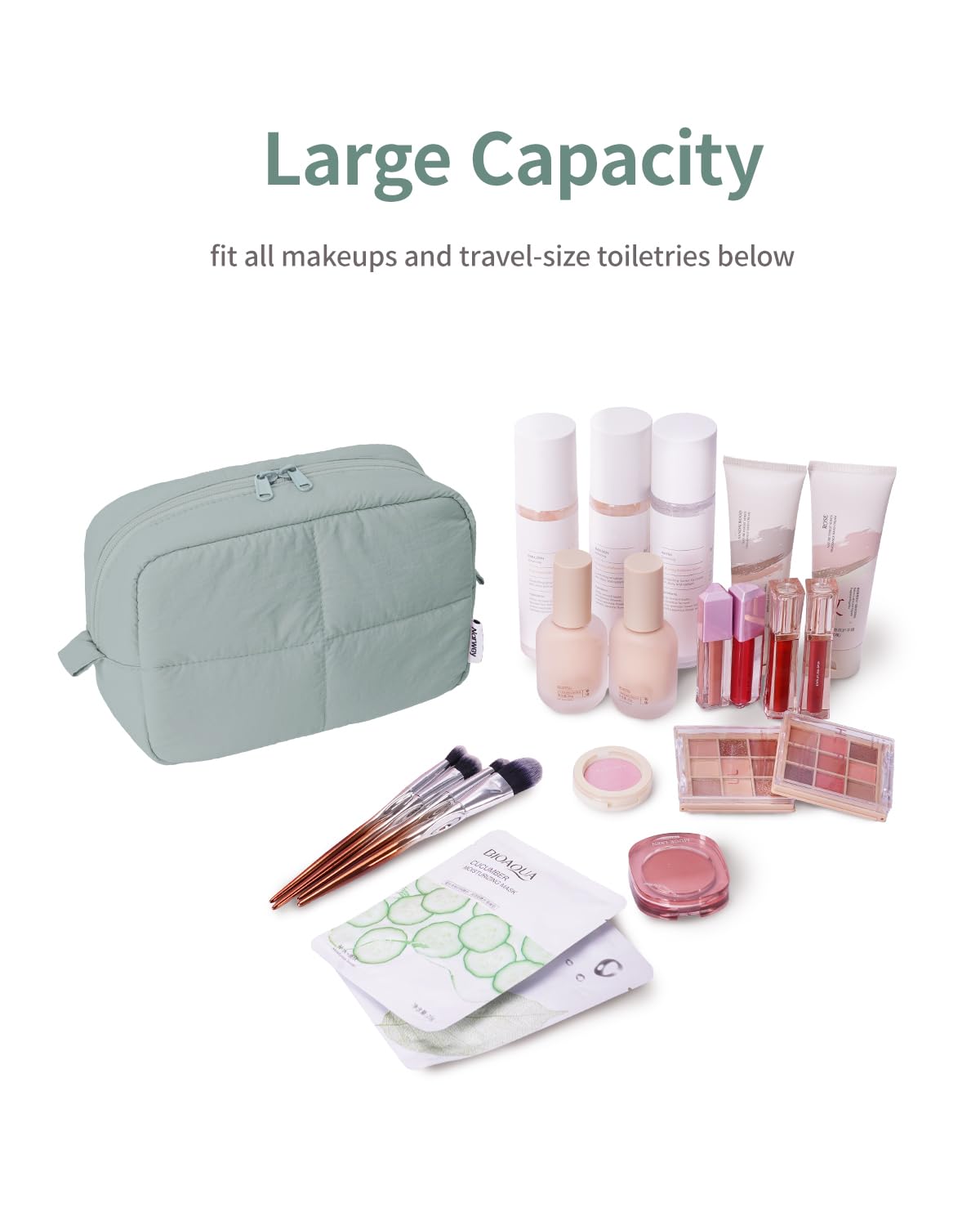 Narwey Puffy Makeup Bag Travel Toiletry Bag, Cute Cosmetic Bag for Women