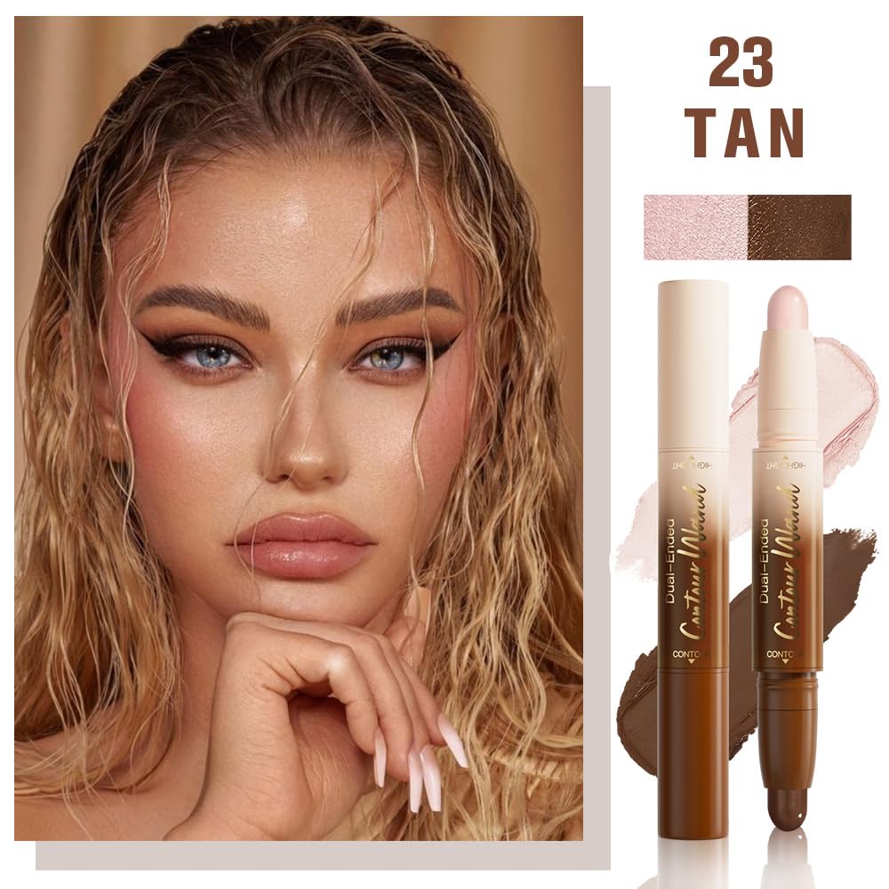 evpct Darker Nude & Light Pink Cream Foundation Stick Face Body Makeup Dual Ended, no Transfer Waterproof 2 in 1 Cream Concealer Stick Contouring Makeup, Nose Contour Bronzer Sticks Face Highlighter