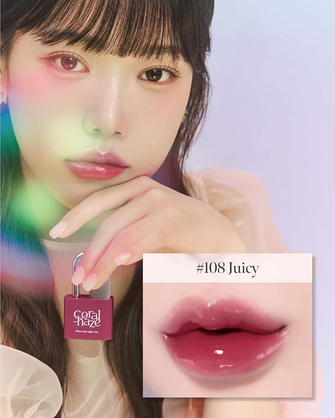 CORALHAZE Glow Lock Jelly Tint 108 Juicy, Hydrating Water Glow Lip Stain, Non-Sticky Juicy Gloss, Long Lasting Glass Shine & Dewy Finish, Lightweight Moisturizing Lip Care, Korean Makeup