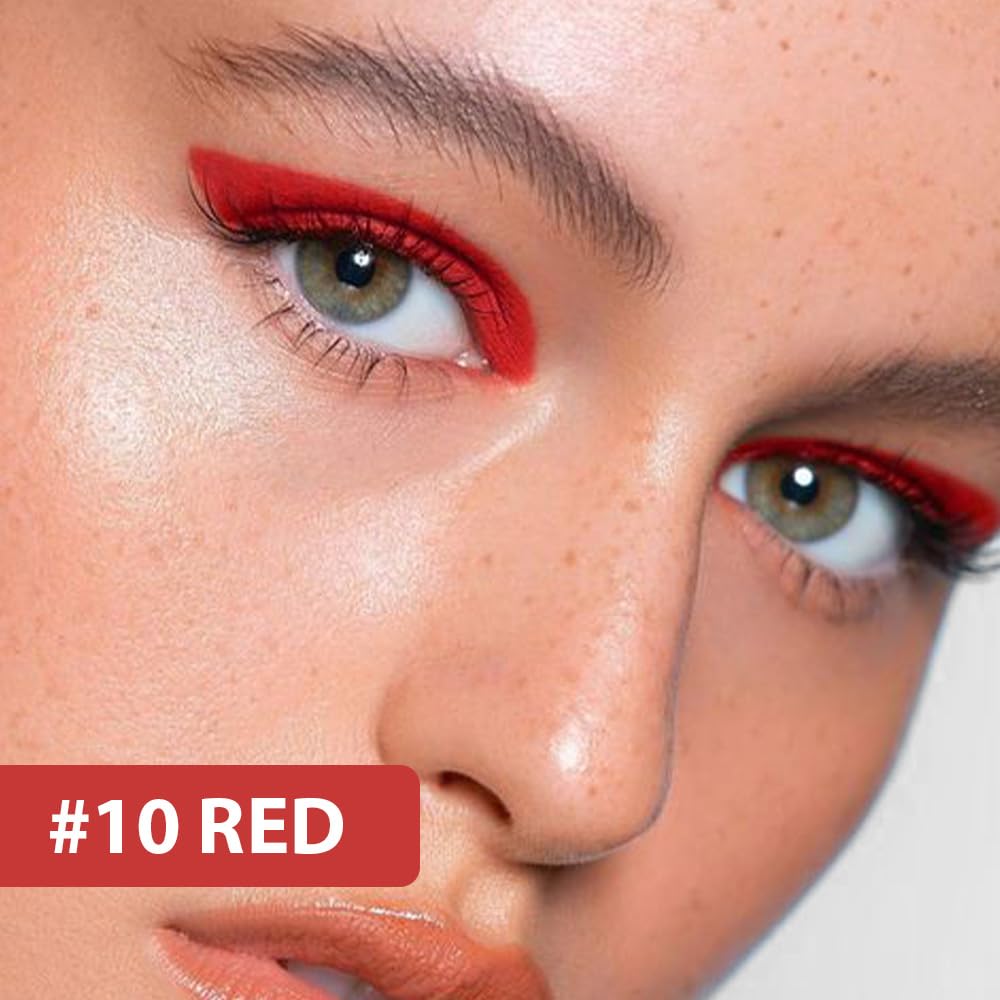 evpct 1Pcs Red Color Gel Glitter Eyeliner Pencils Set for Women Waterline Waterproof Smudge Proof Eye Liner Makeup, 10# Red