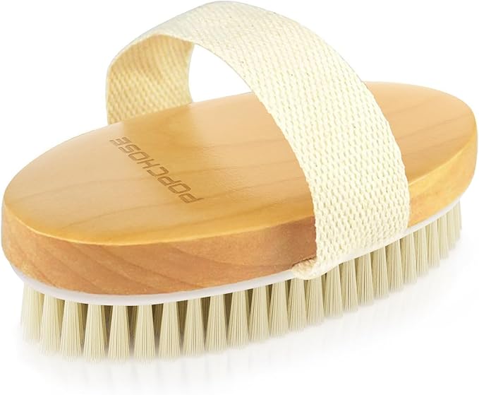 POPCHOSE Dry Brushing Body Brush, Natural Boar Bristle Exfoliating Brush