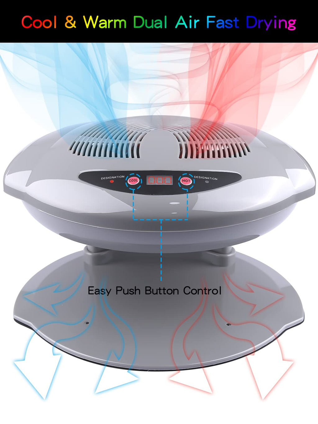 Kalolary Nail Lamp, 400W Air Nail Dryer Nail Fan Hair Dryer for Hands and Feet Nail Polish Automatic Sensor Warm Cool Breeze Use at Home and Salon (Grey)