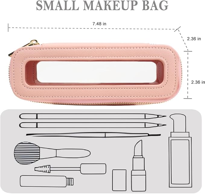 FFpaw Clear Makeup Bag, Small Makeup Bag TSA Approved Toiletry Bag Cosmetic Travel Bag Cute Makeup Bag Organizer Makeup Case Pouch Car Essentials for Women Men (Slim Pink)