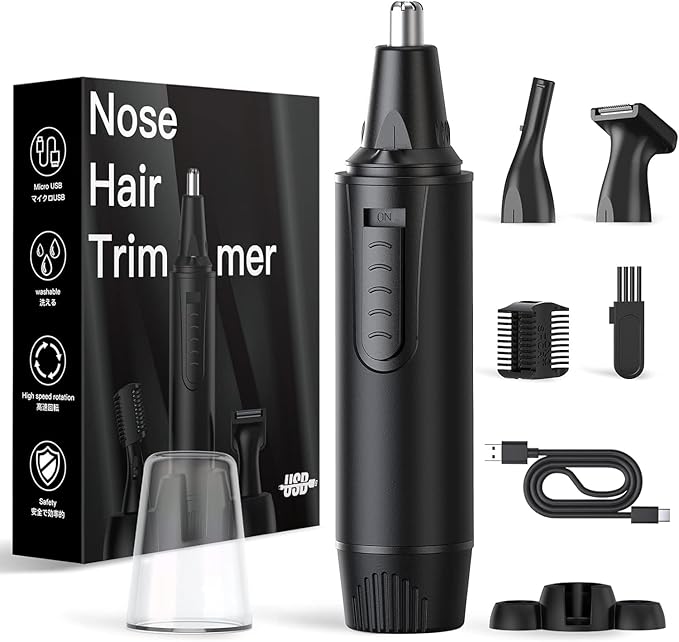 XOOMRSCP Nose Hair Trimmers for Men，Rechargeable Hair Trimmer 3 in 1 Painless Multifunctional Ear and Nose Hair Trimmer with IPX7 Waterproof Dual Edge Blades (Ink Black)