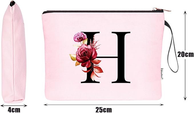 Vavabox A-Z Personalized Makeup Bag, Birthday Gifts for Women Mom, Gifts for Best Friend, Bride Bridesmaid Cosmetic bag (H, 06-Pink)