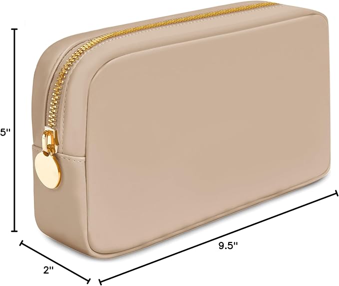 Dancour Small Zipper Pouch, Beige, 9.5in x 2in x 5in, Water Resistant, Nylon Material, Single Pocket, Perfect for Makeup, Toiletries, and Accessories