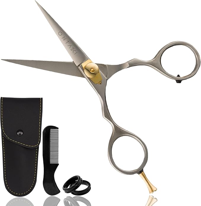 Ontaki Beard & Mustache Scissors & Combs - 5.5" Japanese Steel, Silver