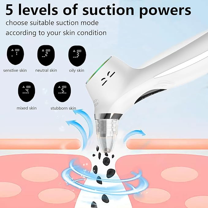 SJIE Blackhead Remover Vacuum Face Suction Pore Cleaner with Hot&Cold Compress Positive&Negative Ion Massage Nose Whitehead Remover Pimple Sucker with 5 Probes Pore Extractor Tool… (White)