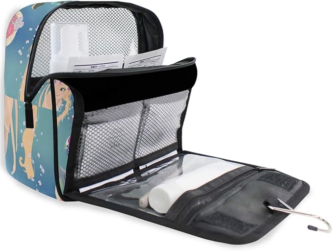 senya Hanging Travel Toiletry Bag Kit Makeup Case Cosmetics Organizer for Men Women (Mermaid Girls Princess)