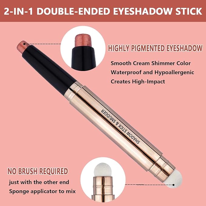 Metiplou Orange Copper Eyeshadow Stick Makeup Cream Glitter Shimmer Bronze Eyeshadow Pencil Hypoallergenic Waterproof Long Lasting Eye Shadow Highlighter Eye Liner Pen Multi-Dimensional Eyes Look