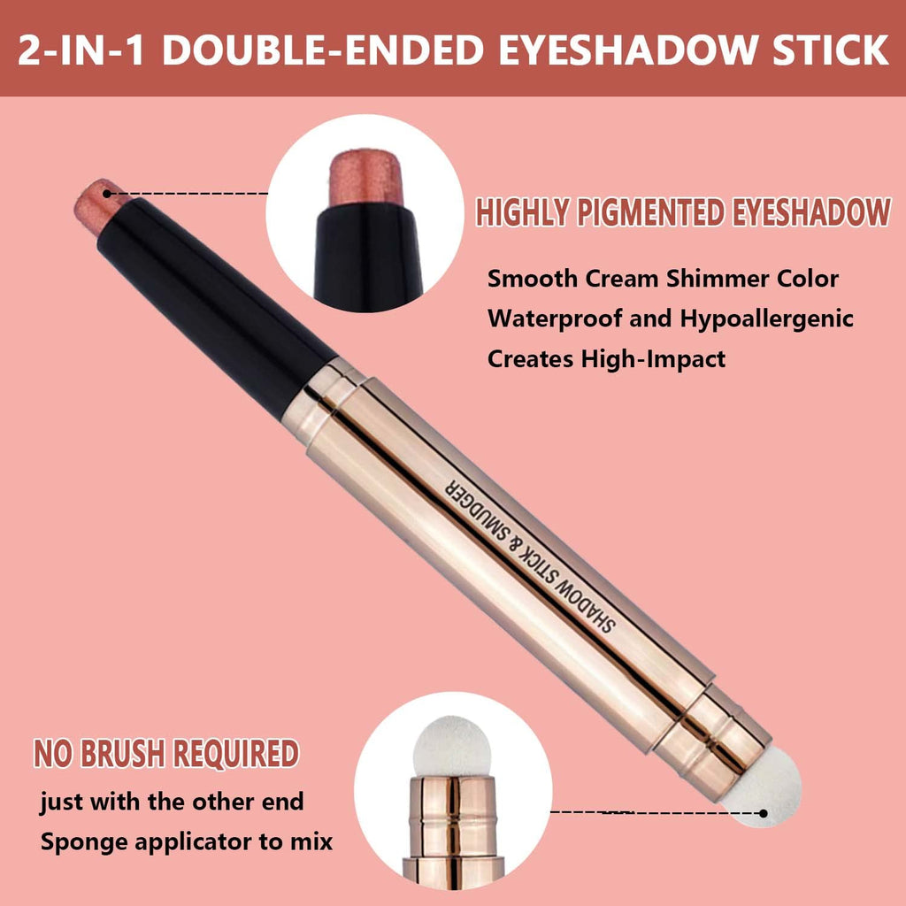 Metiplou Orange Copper Eyeshadow Stick Makeup Cream Glitter Shimmer Bronze Eyeshadow Pencil Hypoallergenic Waterproof Long Lasting Eye Shadow Highlighter Eye Liner Pen Multi-Dimensional Eyes Look