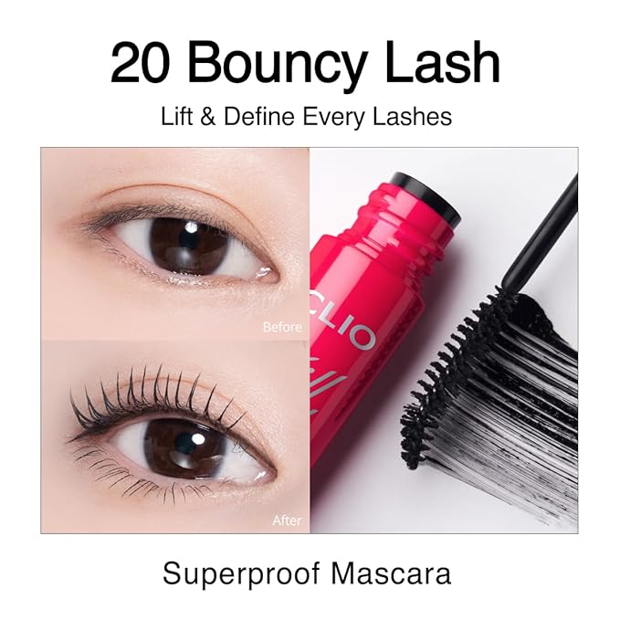 CLIO Kill Lash Superproof Mascara, Waterproof Lengthening Mascara with Precision Curved Brush, Soft Separated Curl, Smudge-Resistant Long Wear, Safe for Sensitive Eyes (020 Bouncy Lash)
