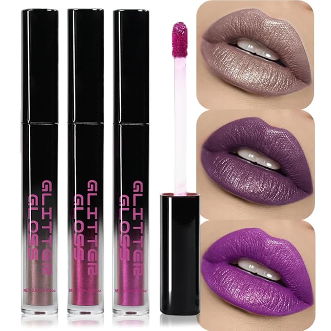 CAKAILA Taupe Purple Dark Purple Metallic Lipstick for Women,Glitter Sparkling Liquid Lipstick,Long Lasting Waterproof Lightweight Non-Drying Bold Dark Lip Gloss for Gothic Stage Makeup,Vegan