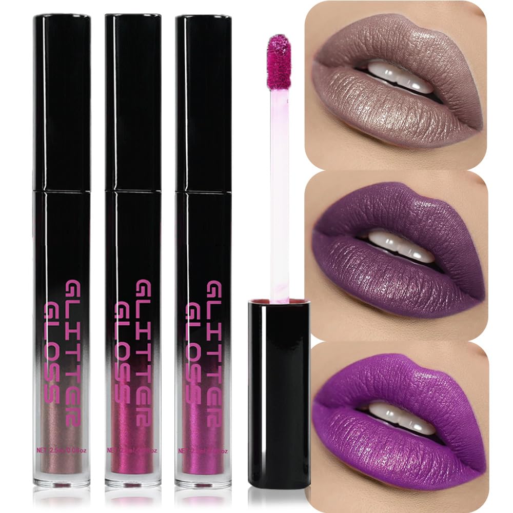 CAKAILA Taupe Purple Dark Purple Metallic Lipstick for Women,Glitter Sparkling Liquid Lipstick,Long Lasting Waterproof Lightweight Non-Drying Bold Dark Lip Gloss for Gothic Stage Makeup,Vegan