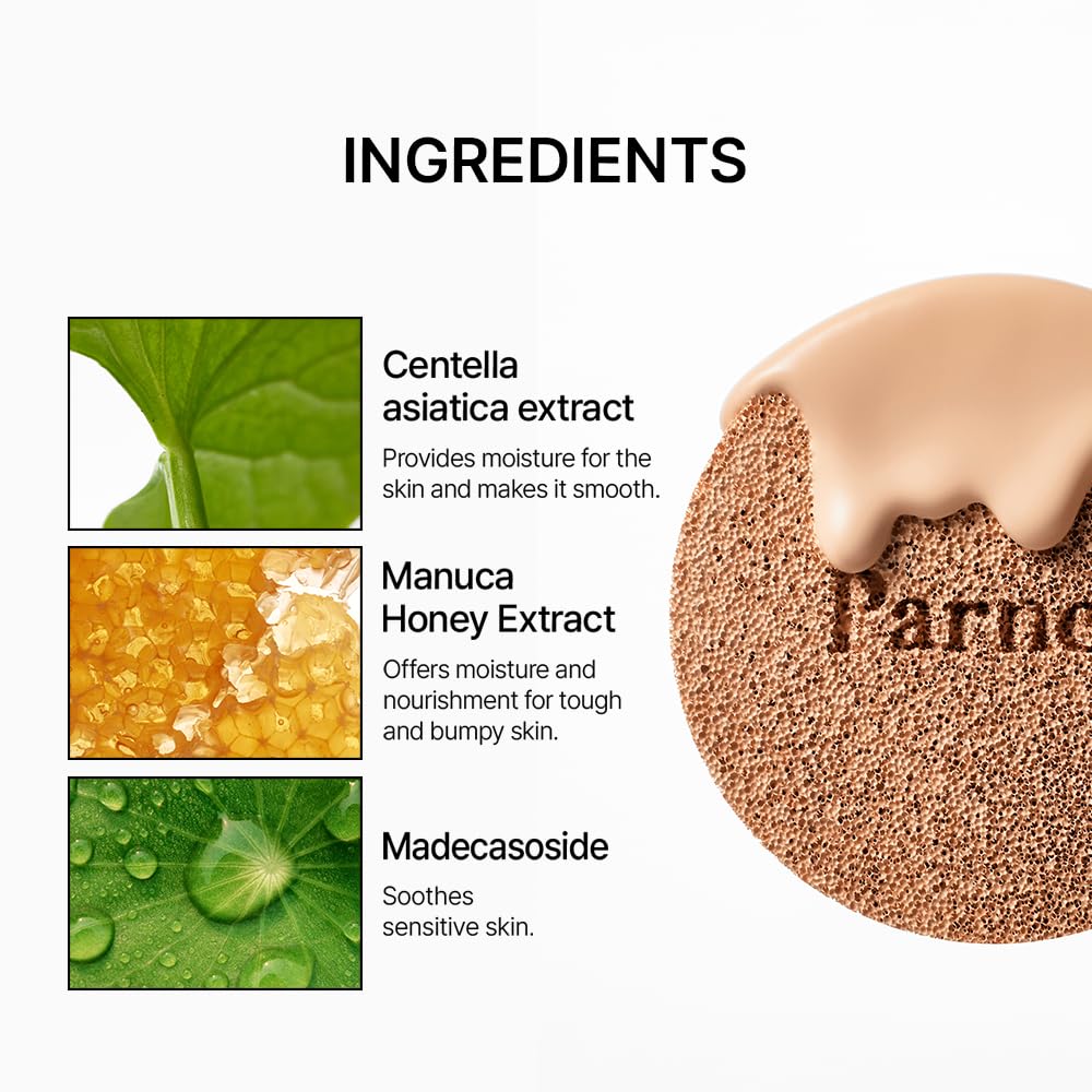 Parnell Cicamanu Serum Cushion - Moisturizing Foundation for Soothing, Coverage, Glass Skin and Lightweight for Sensitive and Dry Skin Pearl Skin (0.52 Fl Oz) (37N Truffle)