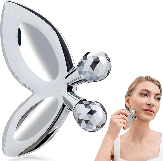 Stainless Steel Gua Sha Facial Tools,3D Butterfly Facial Roller for Women,2-in-1 Guasha Tool for Face Eye Skin Tightening,Body Gua Sha Tool for Lymphatic Drainage&acupressure,TMJ Relief Tool