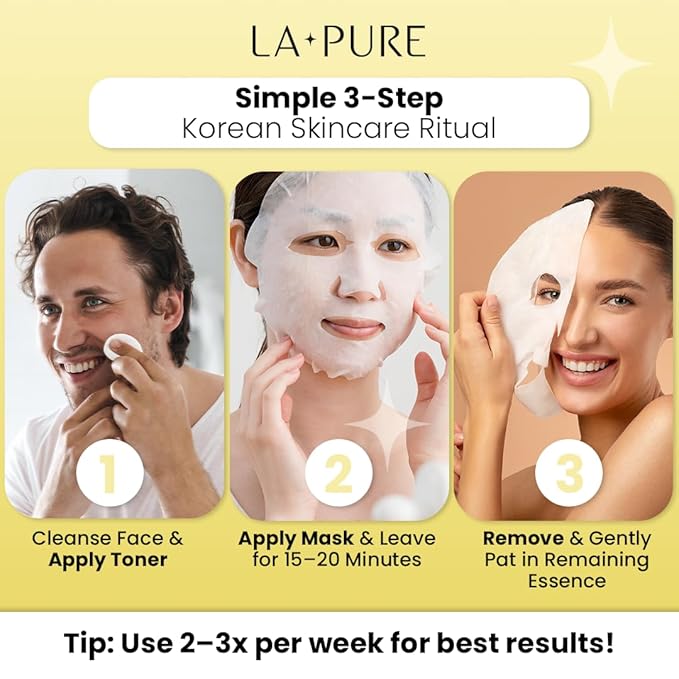 LA PURE Korean Snail Mucin Mask – Cruelty-Free – 10 Hydrating Sheet Masks