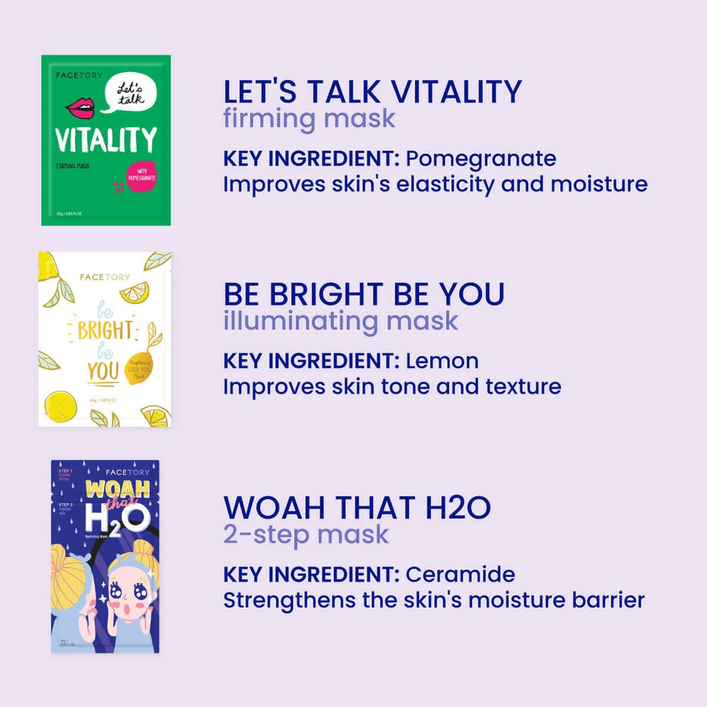 FACETORY K Beauty Face Mask Skin Care - BEST OF 7 COLLECTION Sheet Mask Set (14 pc) | Natural Premium Korean Face Mask For All Skin Types - No Sulfates No Parabens