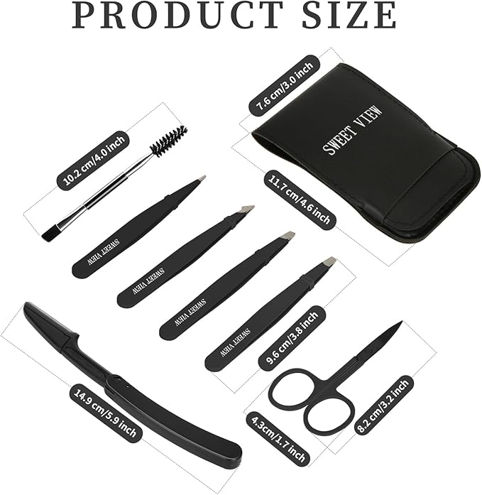 SWEET VIEW 7PCS Tweezers Kit for Women Facial Hair & Brow