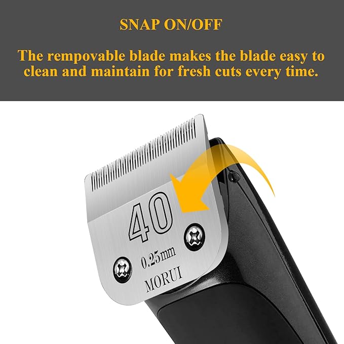 morui 40 Cut Length 1/100"(0.25mm) Detachable Pet Dog Clipper Blades UltraEdge Series Clipper Blades for Dog Grooming Compatible with Most Andis,Oster A5 Wahl KM Series Clippers