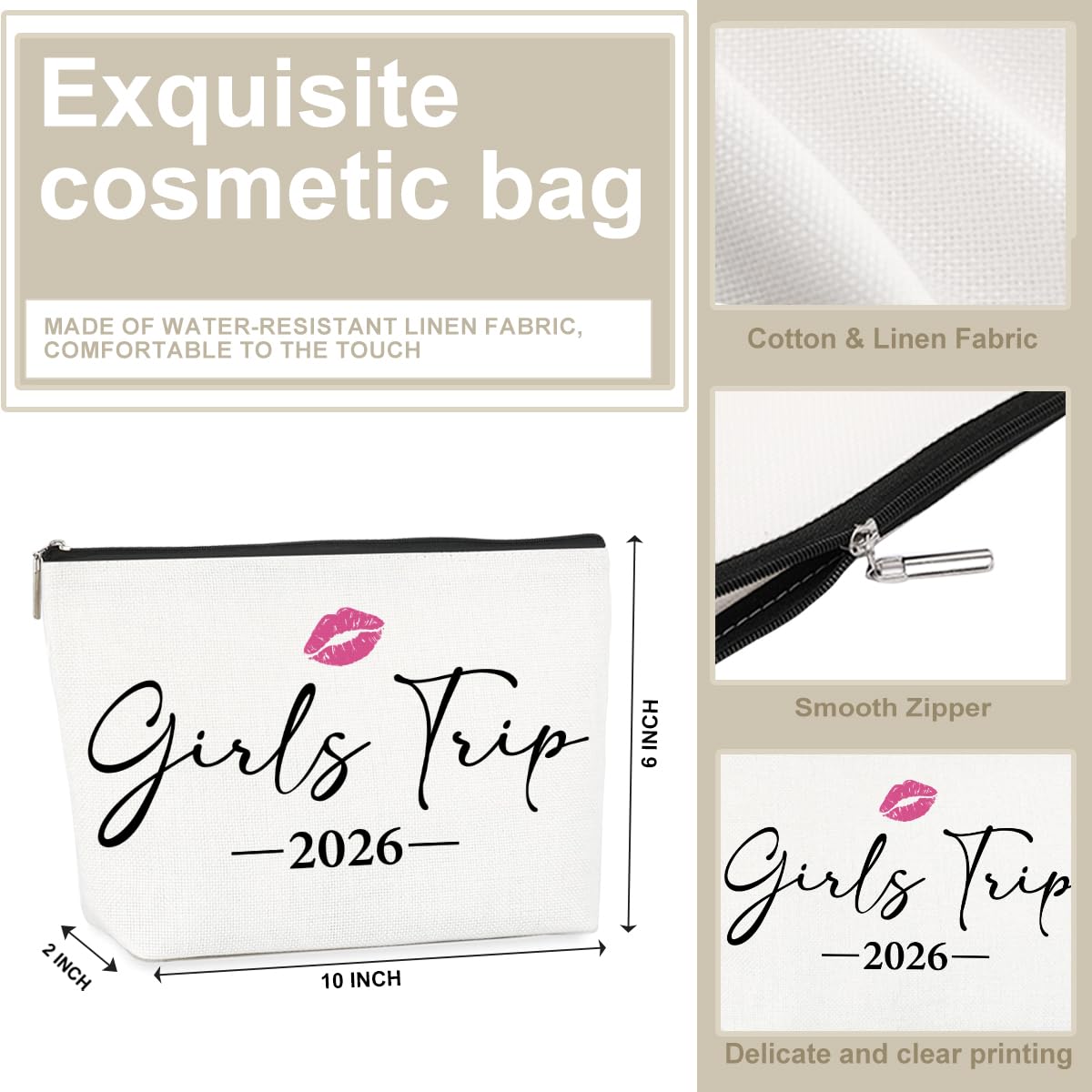 NBIAN 4 PCS Girls Trip Gifts Favors 2026 Girls Weekend Gifts for Women Bestie Gifts Friend Gifts Girls Trip Favors for Sister Females Friendship Holiday Vacation Makeup Bag Weekend Bags for Women