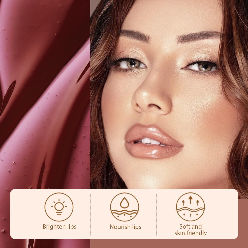 JUAAZIN Matte Liquid Lip Stain Peel Off Lip liner Tattoo, Brown Matte Peel Off Lip Stain, Long Lasting Waterproof Lipstick Lip Gloss Stain, Transfer-proof for All Skin Types, 0.12 fl oz 02#